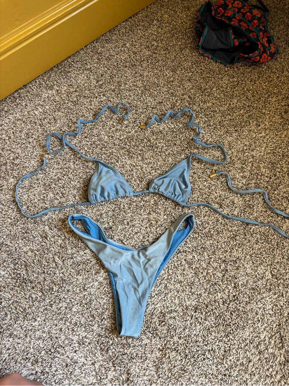 Hello Molly Light Blue String Triangle Bikini Set